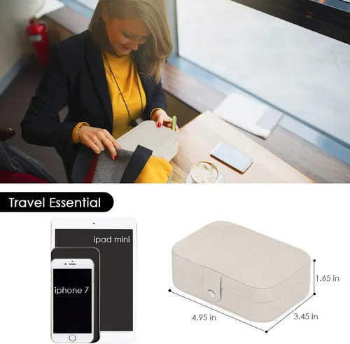 Vista 6 de XYMAO Joyeros portátiles de piel sintética para mujeres y niñas, organizador de joyas de viaje para collares, anillos y aretes (blanco brillante)