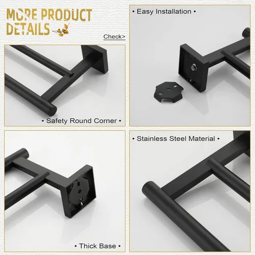 Vista 4 de KOKOSIRI Toalleros dobles de 32 pulgadas, toalleros de baño, ganchos para toallas de baño, 2 unidades, color negro mate B5005BK-L32+B1013BK-P2