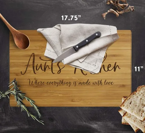Vista 5 de Andaz Press Tabla de cortar grande de madera de bambú, 17.75 x 11 pulgadas, Aunt's Kitchen Where Everything is Made With Love, 1 paquete, tabla