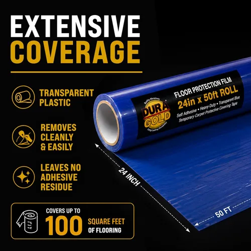 Vista 3 de Película de Protección de Suelo Dura-Gold, Rollo de 24 Pulgadas x 50 Pies, Protector de Suelo de Plástico Transparente, Protección de Suelo