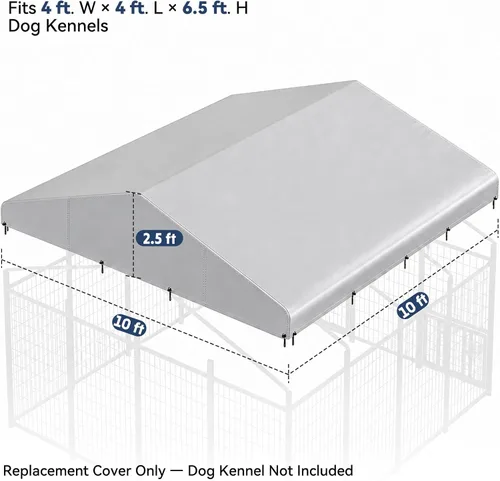 Vista 2 de ROOMTEC 10 x 10 FT Outdoor Dog Kennel Cover, Replacement Canopy Only Silver, 210D Coated Oxford, Waterproof, UV, 18 Secure Fasteners, Designed for
