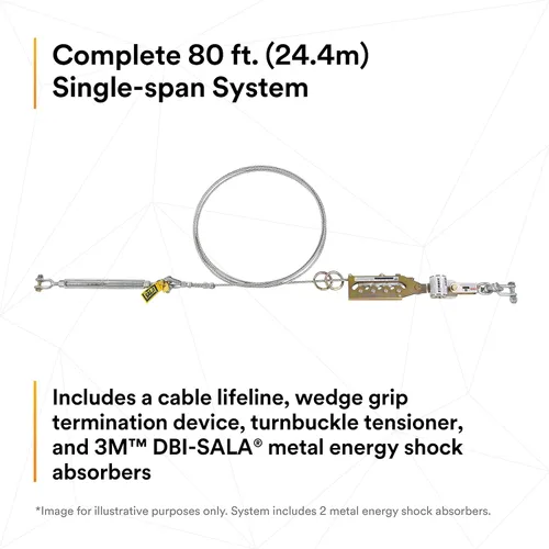 Vista 3 de 3M DBI-SALA Sayfline 7602080 Sayfline Sistema de línea de vida horizontal, cable de 80 pies con terminación Wedgegrip, tensor de tensor, absorbente