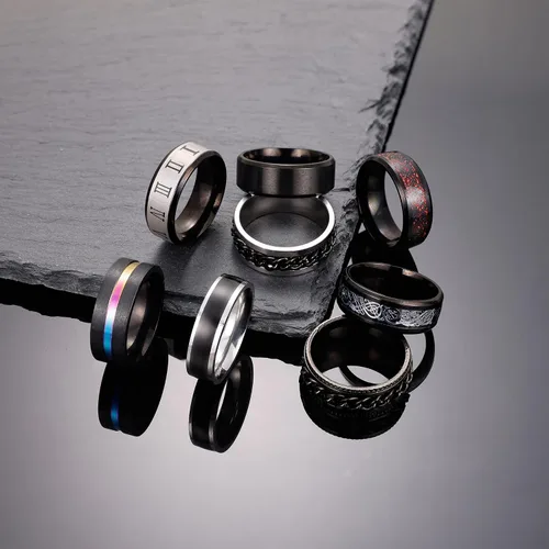 Vista 6 de Vegolita 16 anillos de acero inoxidable para hombres y mujeres, anillos simples para aliviar el estrés y la ansiedad, anillos giratorios de ajuste