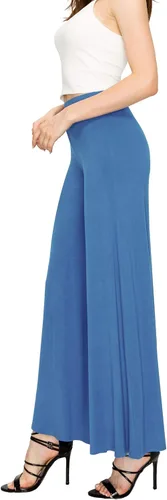 Vista 57 de Made By Johnny Pantalones palazzo elásticos de pierna ancha para mujer, lisos, casuales, cómodos