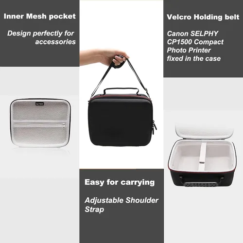 Vista 6 de LTGEM - Funda de impresora portátil compatible con Canon Selphy CP1500/CP1300 impresora fotográfica compacta, bolsa de almacenamiento de viaje
