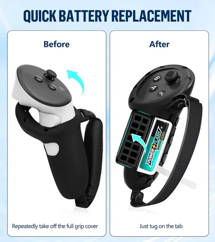 Vista 2 de YRXVW Controller Grips for OculusMeta Quest 3 Accessories, with Battery Opening Door Easily Replace Battery and Adjustable Knuckle Strap, Silicone