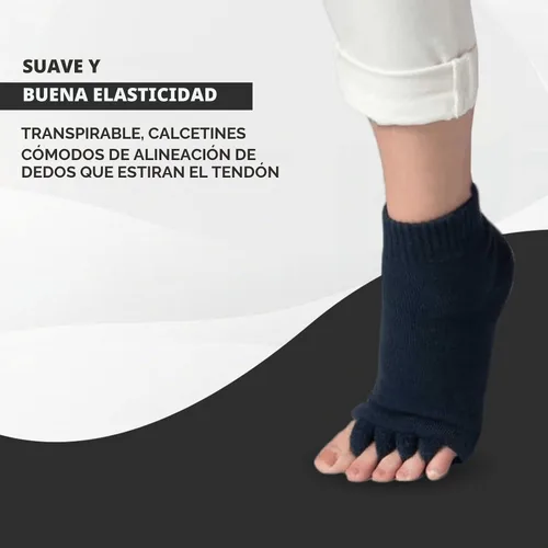 Vista 2 de Happy Feet Toe Alignment Separator Socks, Prevent Foot Cramps and hammertoes, Toe Separator Massage Socks Negro