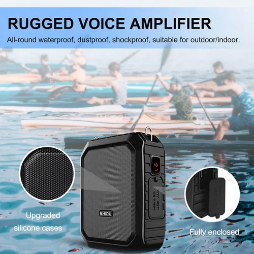 Vista 6 de Amplificador de voz Bluetooth con micrófono de solapa/micrófono auriculares-18W IPX5 impermeable pequeño megáfono altavoz sistema Pa, micrófono