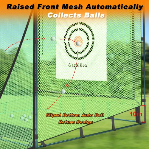 Vista 9 de Gagalileo Golf Driving Cage Net: Heavy Duty 1 in Steel Frame - Noise Reduction Target for Backyard Garage Indoor Simulator - 7x7x7 FT High Density