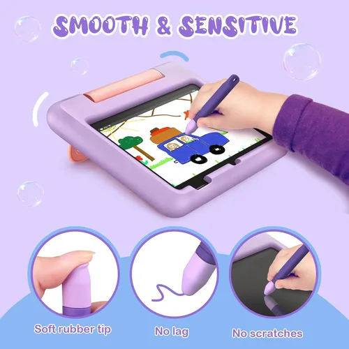 Vista 2 de Mixoo - Bolígrafos para pantallas táctiles con correas para niños, paquete de 2 lápices capacitivos antideslizantes para niños, compatible con iPad