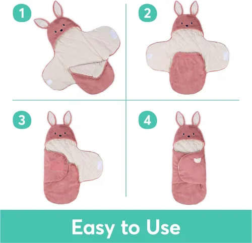 Vista 3 de GUND Baby Oh So Snuggly Bunny Manta Envolvente, Manta Envolvente de Felpa con Capucha para Bebé para Recién Nacidos, Rosa/Crema, 26 pulgadas