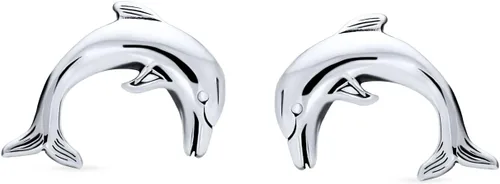 Vista 2 de Aretes de plata de ley 925 con diseño náutico hawaiano de luna de miel, vida marina, criatura marina, calamar, pulpo, manatíes, delfín, ballena