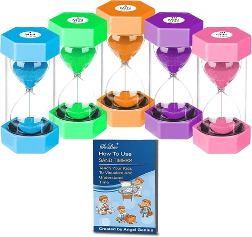 Vista 10 de SuLiao Temporizadores de arena 1m/2m/3m/5m/10 minutos, temporizador de arena de reloj de arena de plástico para niños, reloj de arena grande