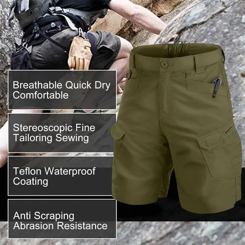 Vista 2 de Jessie Kidden Pantalones cortos tácticos para hombre, elásticos, para exteriores, resistentes al desgaste, rasgaduras, parada, trabajo, senderismo