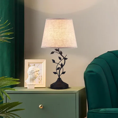 Vista 3 de Kakanuo Lámpara de mesa para mesita de noche, lámpara para sala de estar con puertos de carga USB-A y USB-C, lámpara de dormitorio alta tradicional