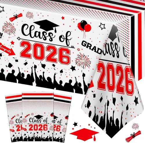Vista 11 de Mantel de decoración de graduación para clase de 2026 – 3 piezas de plástico para mesa de graduación de felicitaciones, cubierta de mesa