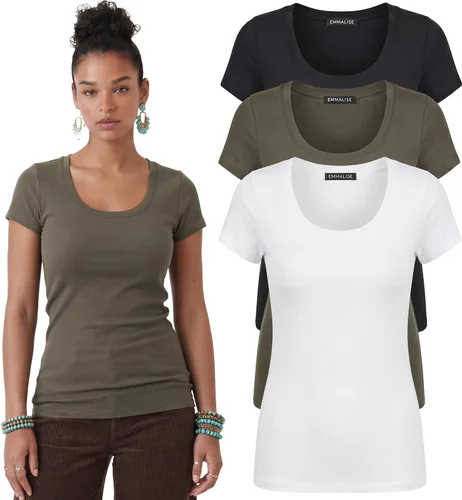 Vista 84 de Emmalise - Camiseta de manga corta para mujer, cuello redondo, estilo básico, pack de valor, tallas junior y grandes