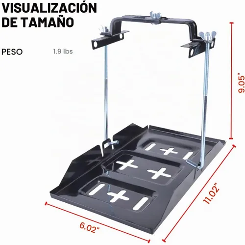 Vista 3 de Kit de bandeja de sujeción de batería UOIENRT, soporte de batería de almacenamiento con abrazadera ajustable de acero resistente a la corrosión