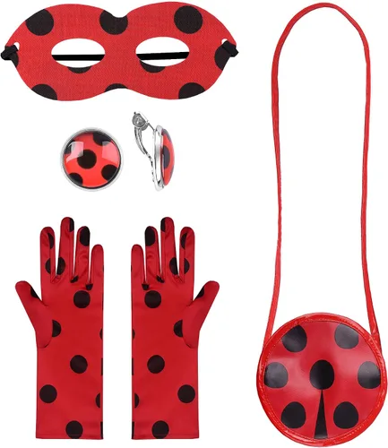 Vista 6 de Uplus ME Disfraz de mariquita para niñas, vestido de mariquita, disfraz de mariquita para niños, conjunto de disfraz de mariquita para Halloween