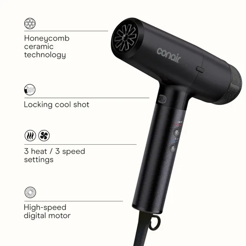 Vista 2 de Infiniti PRO CONAIR Secador digital, secador de pelo iónico reductor de encrespamiento con accesorios difusores y concentradores, hasta 5 veces más