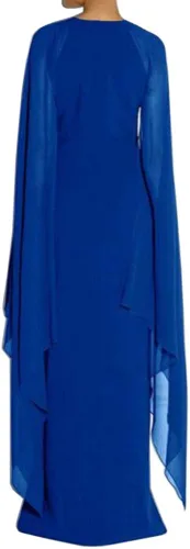 Vista 3 de Mayfasey - Maxivestido formal de noche para mujer con capa abertura frontal alta y mangas acampanadas