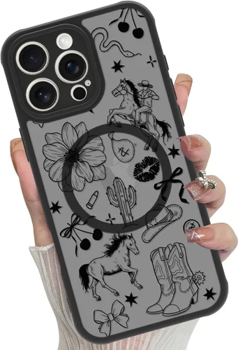 Vista 54 de Funda magnética para iPhone 17 Pro [compatible con MagSafe], bonita funda de moda con estampado de leopardo negro, translúcida, mate, parte trasera