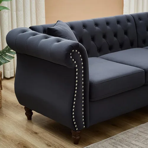 Vista 9 de DHAEY Sofá modular esquinero de gran tamaño de 83.5 pulgadas de ancho, sofás de tela de terciopelo para sala de estar, sofá modular con almohadas