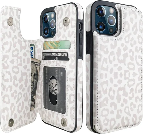 Vista 8 de HAOPINSH Funda tipo cartera para iPhone 12/12 Pro - Bandera americana Girasol, tarjetero, cuero sintético, soporte, cierre magnético doble, a prueba
