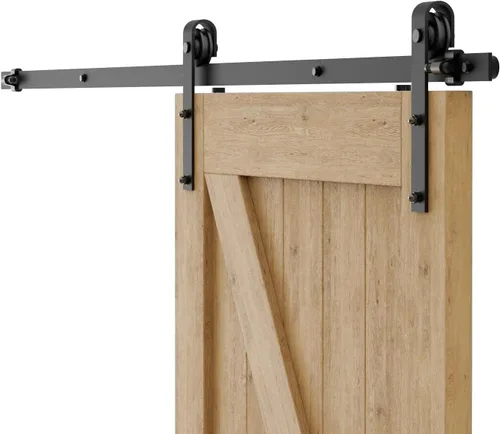 Vista 13 de CCJH Kit de herrajes para puerta de granero, pista deslizante de 4 pies, resistente para un solo panel de puerta de 24 pulgadas de ancho