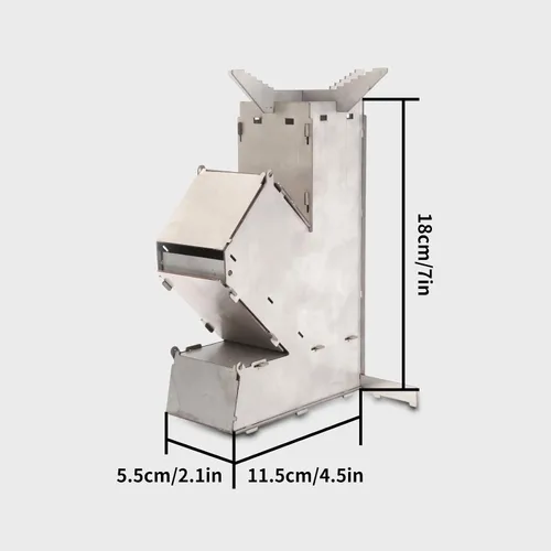Vista 7 de Estufa de leña desmontable para acampar Estufa de cohete Estufa portátil duradera conveniente de acero inoxidable desmontable