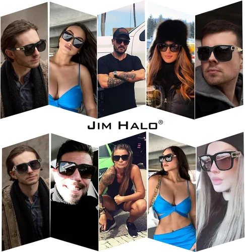 Vista 5 de JIM HALO Gafas de sol polarizadas para hombres y mujeres, gafas de sol clásicas retro cuadradas para conducir, pescar, protección UV400