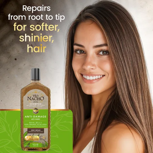 Vista 3 de Tio Nacho Champú reparador profundo de aloe vera: Aloe Vera orgánico y jalea real para reparación y protección del cabello, enriquecido