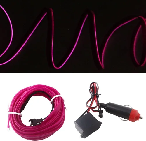 Vista 13 de Cable electroluminiscente de luz de neón de 16 pies y 12 V con protección de fusible para decoración interior de automóvil con borde de costura