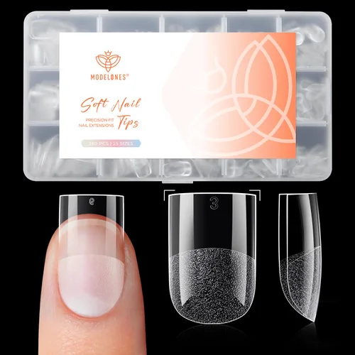Vista 24 de Modelones Puntas de uñas cortas de almendra, 360 unidades, transparentes A1-Almendra Corta