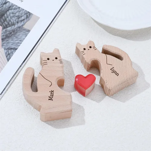 Vista 3 de Rompecabezas de madera personalizado con nombres familiares de 2 a 8, rompecabezas de madera de gato, rompecabezas de madera personalizable