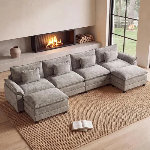 Vista 23 de Oprisen Sofá Seccional Modular, Cómodo Cloud Couch Sofá Seccional, Sofá Cama de Chenilla con Asiento Profundo con Almohadas Decorativas para Sala