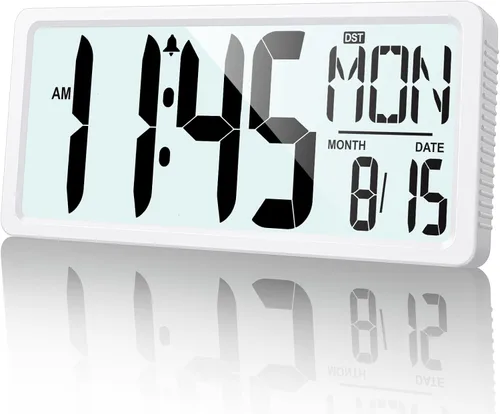 Vista 7 de XREXS - Reloj de pared digital grande, funciona con pilas y retroiluminación 15" LED Large Display Timer with Temperature Date Week Auto DST