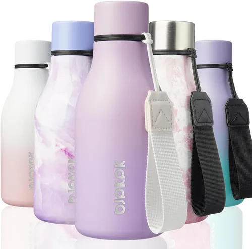 Vista 82 de BJPKPK Botellas de agua aisladas, botella de agua de metal de acero inoxidable de 12 onzas con correa, sin BPA a prueba de fugas, jarras, tazas