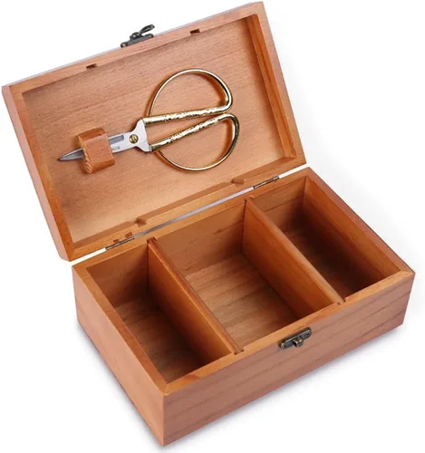 Vista 7 de A.Dinsenen Cesta de coser de madera/caja de coser con accesorios de kit de costura