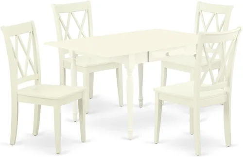 Vista 7 de East West Furniture MZCL3-LWH-C - Juego de mesa de comedor moderno de 3 piezas que contiene una mesa rectangular de madera con gotas y 2 sillas