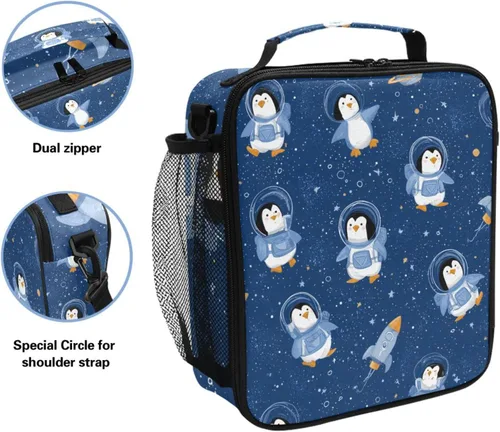 Vista 2 de ZZXXB Penguin I'm In Space - Lonchera térmica reutilizable, bolsa térmica térmica con correa para el hombro, bolsa de picnic de viaje al aire libre