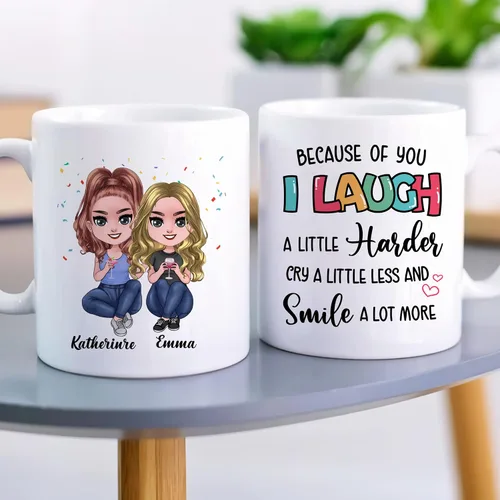 Vista 3 de Gossby Taza de café personalizada de la amistad, regalo personalizado Besites para mujeres con diseño de muñeca, nombre, cita – cumpleaños, Navidad