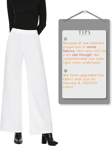 Vista 2 de MISS MOLY Pantalones palazzo de cintura alta y pierna ancha para mujer, pantalones elásticos casuales de negocios