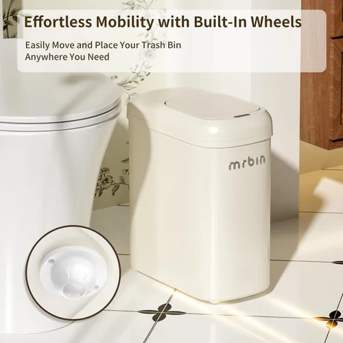 Vista 4 de MRBIN Bolsa de absorción con sensor de movimiento, cubo de basura de baño con tapa y ruedas, cesta de basura automática de 2.6 galones