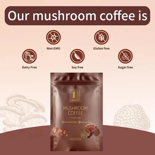 Vista 5 de Café de hongos (30 porciones) Café instantáneo de tostado medio, 10 hongos adaptogénicos con colágeno alimentado con hierba, chaga, cordyceps