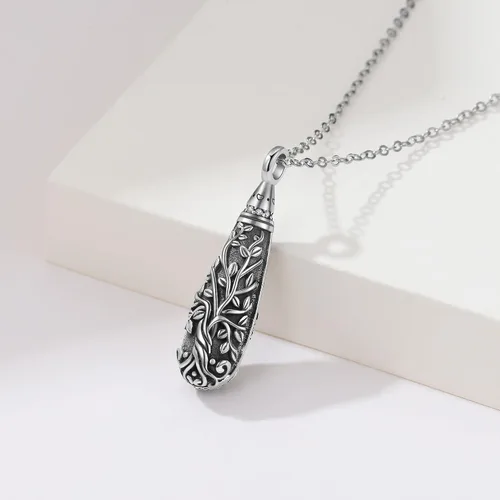 Vista 74 de Collar con colgante de urna de cenizas de cremación y árbol de la vida para mujer, plata de ley US1