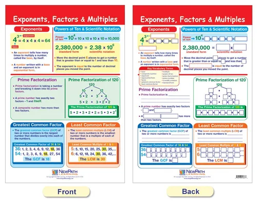 Vista 2 de NewPath Learning Conjunto de tarjetas con tablas para aprender enteros, números racionales y reales, para pizarra, 6 unidades - Laminada, de doble