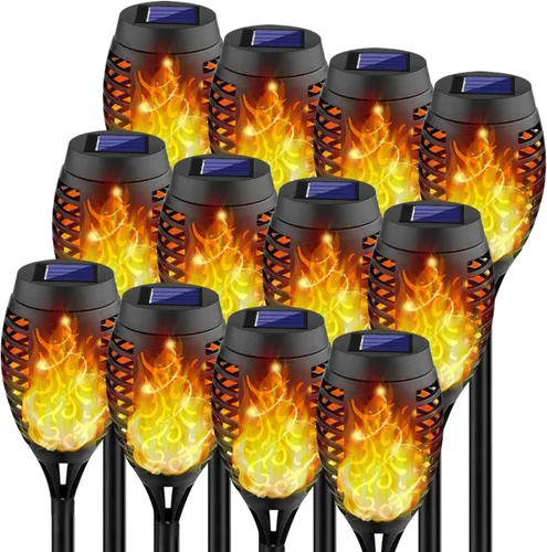 Vista 7 de Kurifier Luces solares para exteriores, paquete de 8 antorchas solares con llama parpadeante, luz solar impermeable para jardín, luces solares al