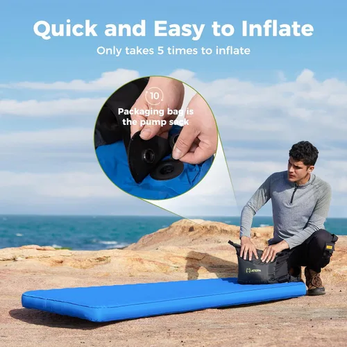 Vista 5 de ATEPA ThermAir Pro 5 R-Value - Colchón de aire aislado ultraligero para 4 estaciones, tapete de dormir silencioso de 4 pulgadas de grosor con saco