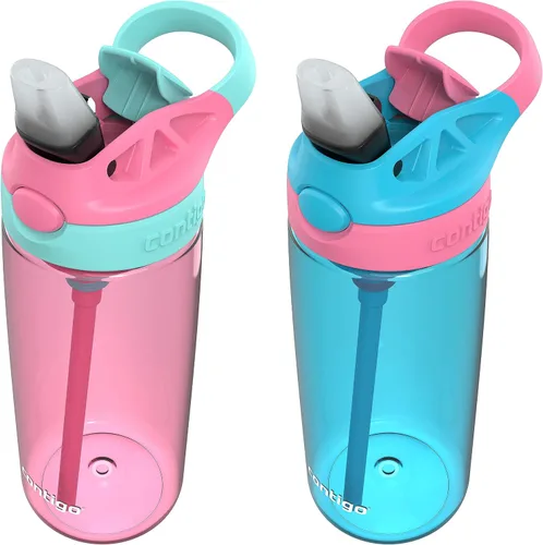 Vista 2 de Contigo Aubrey - Botella de agua para niños, paquete de 2, 20 onzas, azalea/jade y frambuesa azul. Azalea, tapa a prueba de derrames, apta